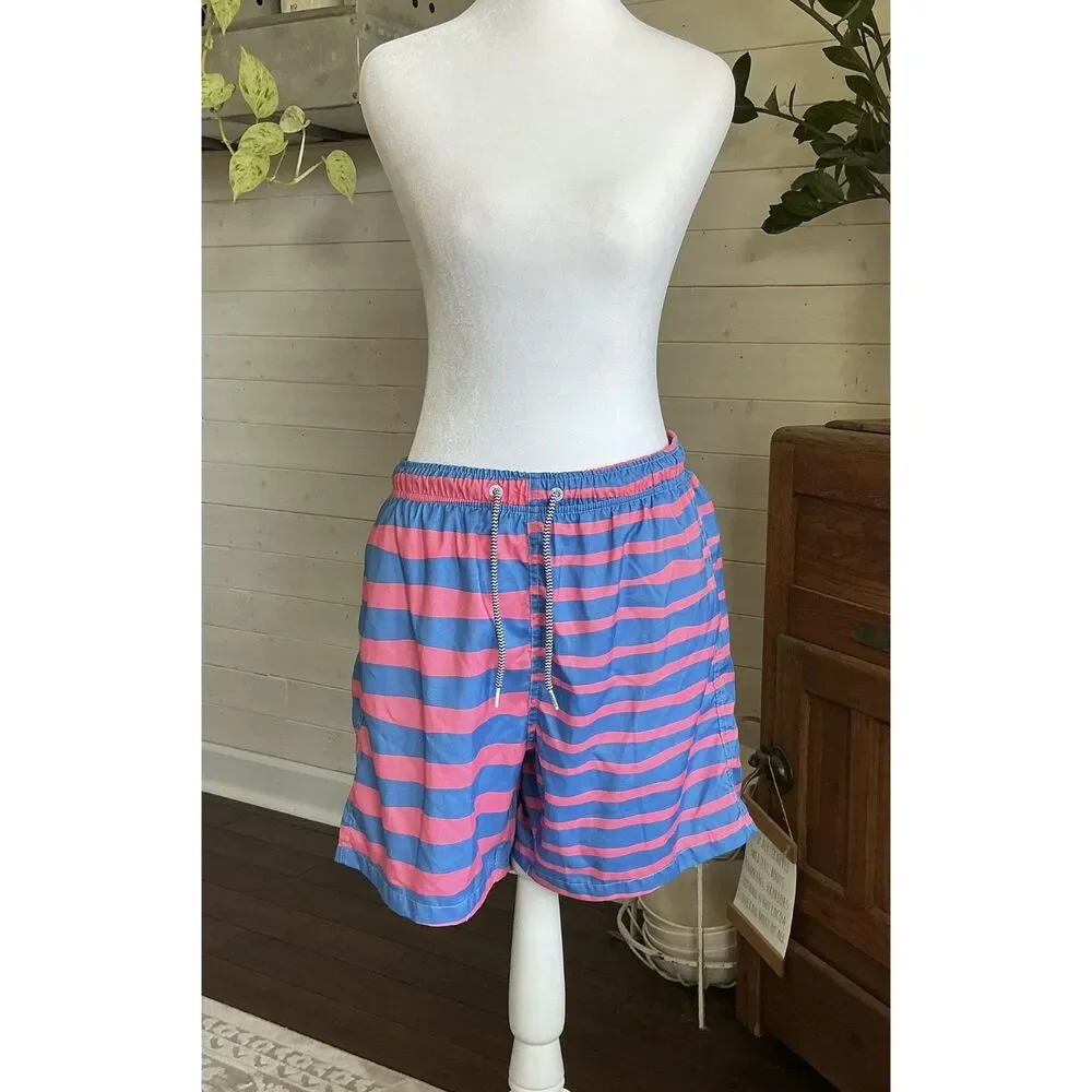Boardies Pink & Blue Striped Mesh Lined Swim Trunks/Bathing suit shorts mens med